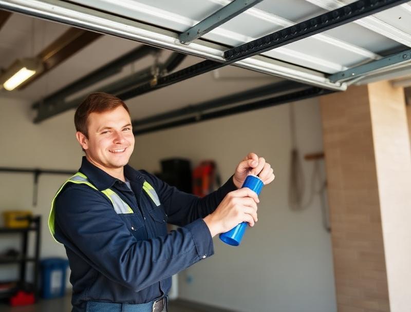 Garage door service technician at work